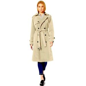 Classic London Fog Trench, medium, midi length featuring logo buttons
